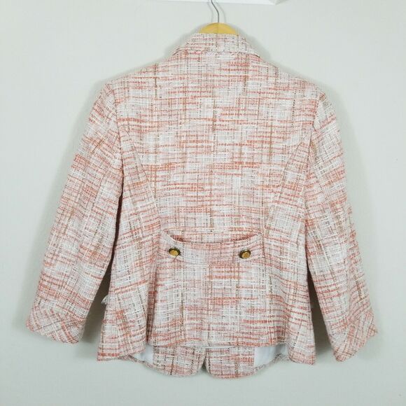 Cache Women's Tweed Blazer Jacket Beige/Pink/Orange 3/4 Sleeve Sz 6 EUC - Picture 4 of 8